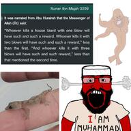 allah angry animal arabic_text arm beard brown_skin finger glasses hadith irl islam leg lizard meta:leaky muhammad nipple red_skin smoke subvariant:science_lover sunah_ibn_majah_(hadith) sunah_ibn_majah_3229 text variant:bernd variant:markiplier_soyjak // 1440x1440 // 367.1KB