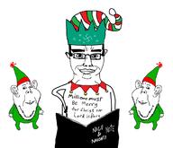 3soyjaks book christianity christmas christmas_elf closed_mouth death_note elf full_body hair holding_book holding_object millions_must_die santa smile snow snowflake soyjak subvariant:chudjak_front swastika variant:chudjak variant:impish_soyak_ears // 1165x1001 // 280.3KB