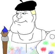 apron artfag blond blue_eyes brush clothes drawfag hat meta:op_took_a_selfie_of_xerself paint stains subvariant:mexiaryan variant:meximutt // 886x872 // 207.2KB