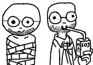 brimstone drinking glasses low_quality maya_(ongezellig) mymy_(ongezellig) ongezellig open_mouth poopson series:trios_&_duos stubble tied_up variant:unknown // 401x281 // 6.2KB