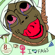 ack award badge bloodshot_eyes boylover_symbol brown_skin cafecuck clothes cow crying crystal_cafe deformed distorted female femcel feminism feminist flag:gay_pride_flag green_hair green_hat hanging hat heart i_love lol lolcow lolcow_farm noose pedophile red_lips rope shitskin subvariant:bridget suicide text trend:slopjak variant:bernd variant:gapejak // 768x768 // 396.6KB