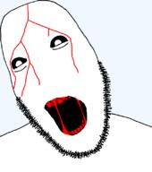 black_sclera blank_face blood bloodied_teeth creepy no_nose open_mouth stubble subvariant:bloodson variant:cobson white_eyes // 724x819 // 20.2KB