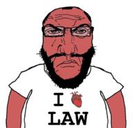 angry balding beard closed_mouth clothes glasses hair heart i_heart i_love law punisher_face red_skin soyjak subvariant:science_lover text tshirt variant:markiplier_soyjak white_shirt // 928x893 // 419.3KB