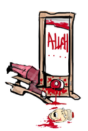 ack beheaded blade blood boot dead decapitation foot full_body guillotine hand islam meta:namefags morostein_(user) morrocan open_eyes red_shirt steel subvariant:wholesome_soyjak variant:gapejak white_eyes white_teeth wood // 753x1120 // 235.5KB