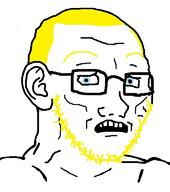 aryan blue_eyes ear glasses half_open_mouth scared soyjak stubble subvariant:soyak_(concerned) variant:soyak yellow_eyebrows yellow_hair yellow_stubble // 680x768 // 51.4KB