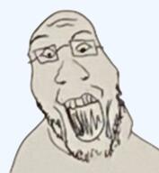glasses open_mouth redraw soyjak stubble variant:markiplier_soyjak // 403x436 // 116.8KB