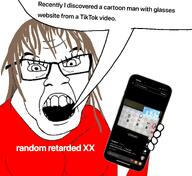 'tok female holding_phone open_mouth phone subvariant:cobson_front2 subvariant:gapejak_front2 subvariant:pppchud subvariant:wholesome_soyjak text text_bubble tiktok variant:chudjak variant:cobson variant:feraljak variant:gapejak variant:ppp // 2411x2205 // 1.0MB