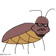 animated antenna bug closed_mouth cockroach fat full_body glasses kyorokyoro leg looking_up mustache poyopoyo redraw smile soyjak stubble variant:a24_slowburn_soyjak // 400x333 // 201.9KB