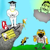 baby babyjak blue_eyes clever_boy clothes cloud crayon dunce flag:turkiye gorilla hat holding_object janny paper proxy rock sky subvariant:feralsquirrel trend:aryan variant:angry_soyjak variant:feraljak variant:gapejak variant:markiplier_soyjak variant:soyak // 1000x1000 // 814.1KB