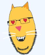 animal cat ear emoticon fangs glasses heart love no_eyes open_mouth series:soymoji smile soyjak stubble variant:cobson whisker yellow yellow_skin // 721x896 // 27.1KB