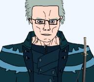 arm blue_eyes buff closed_mouth clothes dmc dmc5 ear glasses grey_hair hair katana scum soyjak subvariant:chudjak_front subvariant:muscular_chud sword variant:chudjak vein vergil // 1059x928 // 94.3KB