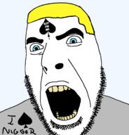 angry bbc blue_eyes eminem i_love nigger open_mouth queen_of_spades rap rapper spade stubble tattoo text variant:cobson yellow_hair yellow_teeth // 720x753 // 37.7KB