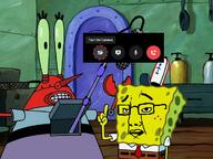 blurple cartoon clothes discord hand hat imitation_krabs krusty_krab mayo microphone mr_krabs mr_krabs_(robot) mustard nickelodeon pointing raised_eyebrow robot spongebob_squarepants variant:chudjak voice_call // 1000x750 // 801.6KB