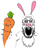 2soyjaks carrot glasses holding_object rabbit series:animaljaks transparent_background variant:gapejak variant:markiplier_soyjak // 1408x1724 // 865.4KB