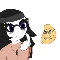 avengers beanie blue_eyes chud closed_mouth drawing girl glasses oc potato soy soylent soylent_(cacao) soytan_will_always_be_a_gemerald teeth thinking variant:soytan wholesome // 1000x1000 // 89.7KB