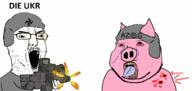 2soyjaks animated azov_battalion blood bloodshot_eyes clothes country crying firearm firing glasses gore gun hat helmet holding_gun holding_object holding_rifle military nazism nsfl oink open_mouth rifle russo_ukrainian_war soyjak stubble subvariant:massjak subvariant:wholesome_soyjak swastika tongue ukraine variant:chudjak variant:gapejak weapon yellow_teeth // 1650x785 // 244.1KB