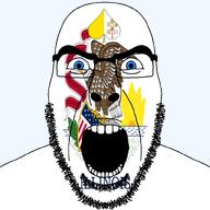 angry animal beard bird blue_eyes catholic christianity eagle facial_mark flag flag:illinois flag:vatican_city forehead_mark glasses hair illinois key looking_at_you open_mouth queen_of_spades soyjak spade star_(symbol) state stubble subvariant:cobson_front2 subvariant:spadeson sun text thick_eyebrows united_states variant:cobson vatican // 800x800 // 190.0KB