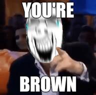 blur closed_eyes crying glasses laughing meme open_mouth pointing reaction soyjak stubble teeth variant:cobson you're_brown // 502x497 // 303.7KB