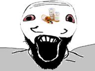 beard bloodshot_eyes deformed distorted meds open_mouth pill soyjak subvariant:science_lover variant:markiplier_soyjak // 800x600 // 136.1KB