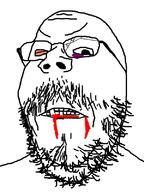 angry beard beaten black_eye blood blood_drip blood_from_mouth blood_on_face broken_glasses bruise clenched_teeth closed_mouth glasses injury looking_at_you soyjak stubble teeth variant:gapejak white_background // 600x800 // 208.2KB