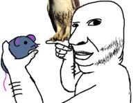 animal arm closed_mouth eagle hand holding_object mouse mustache pointing soyjak stubble variant:holdjak // 592x461 // 92.3KB