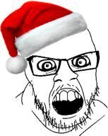 angry christmas clothes crazed glasses hat mustache open_mouth santa santa_hat soyjak stubble variant:feraljak // 954x1194 // 481.1KB