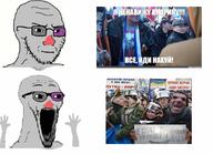 2soyjaks closed_mouth cyrillic_text double_standarts glasses hand hands_up hypocrisy hypocrite maidan open_mouth place place_japan russia soyjak stubble ukraine variant:excited_soyjak variant:soyak vatnik // 1080x780 // 179.0KB