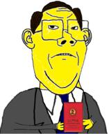 angry asian brown_hair china chinese_text clothes collared_shirt communism double_chin ear frown glasses hair holding_book holding_object little_red_book looking_at_you mao_zedong necktie soyjak suit text variant:protestantjak white_background yellow_skin // 1453x1778 // 671.9KB
