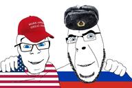 2soyjaks beard blue_eyes clothes flag:russia flag:united_states friendship glasses hat maga maga_hat no_more_brother_wars russia united_states ushanka variant:cobson variant:feraljak // 1920x1280 // 684.5KB