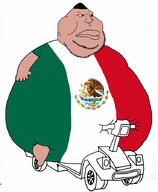 amputee brown_skin closed_mouth clothes double_chin fat flag:mexico full_body hair looking_to_the_right mexico mobility_scooter mutt obese scooter soyjak stubble variant:meximutt white_background // 736x893 // 218.4KB
