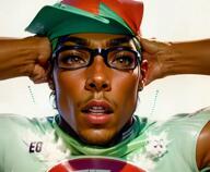 ai_generated brown_skin closed_mouth clothes esl fnf_pedo friday_night_funkin' glasses green_shirt slowburnjak soyjak stubble variant:markiplier_soyjak // 874x720, 11.7s // 10.4MB