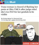 2023 2soyjaks clothes daily_mail eyelashes glasses judge may may_6 mustache ohio purple_hair smile soyjak stubble text tranny variant:bernd variant:cobson ymca // 937x1088 // 487.3KB