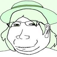clothes crystal_cafe ear eyelids female femjak glasses green_hair hair hat makeup smile soyjak subvariant:massjak subvariant:wholesome_soyjak variant:gapejak // 600x600 // 91.1KB