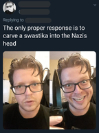 beard crazy glasses ias irl irl_background knife meta:not_oc nazis series:irl_soyjaks soyjak swastika twitter variant:carvejak xitter // 1440x1916 // 2.7MB