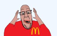 amerimutt arm brown_skin clothes dean glasses hand hands_up mcdonalds open_mouth soyjak stubble variant:ppp // 2137x1361 // 68.4KB