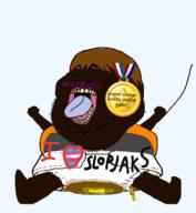 ahegao anti_slopjak anti_soybooru arm award badge bloodshot_eyes blush brown_hair clothes cuck dan diaper fat foot fuck full_body hand i_heart leg meta open_mouth piss poop ribbon shitskin slopjak soybooru soyjak stubble subvariant:pissbaby text tongue tranny variant:meximutt yellow_teeth // 1200x1300 // 342.9KB