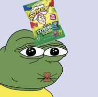 amphibian frog green_skin nas:pepe pepe_the_frog series:pepe_hat sour sour_candy warheads yellow_shirt // 1290x1283 // 100.6KB