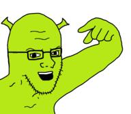 arm dreamworks glasses green_skin hand ogre ogre_ears open_mouth pointing shrek soyjak stubble variant:girugamesh // 1130x978 // 21.8KB