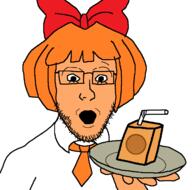 arm bowtie clothes glasses holding_object holding_plate juice mymy_(ongezellig) ongezellig orange_hair orange_skin plate soyjak stubble variant:platejak white_background // 1366x1350 // 67.0KB