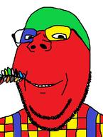 clothes farmer flannel glasses no_eyebrows smile soyjak stubble subvariant:wholesome_soyjak trend:colorjak variant:gapejak western_wheat wheat // 601x797 // 40.9KB