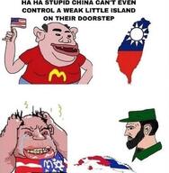 american_flag amerimutt angry chad communism cuba flag:cuba flag:taiwan holding_object mutt_lips nas:amerimutt smile taiwan text // 726x742 // 56.0KB