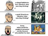 3soyjaks angry arabic_text beard brown_skin buraq closed_mouth clothes concerned glasses hat horse islam mustache open_mouth soyjak stubble subvariant:soyak_(irritated) taqiyah text variant:a24_slowburn_soyjak variant:soyak // 834x632 // 284.8KB