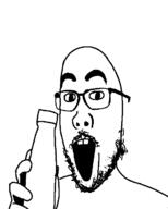 bottle buck_teeth glasses hand holding_bottle holding_object mustache open_mouth plastic_bottle soyjak stubble variant:unknown // 544x680 // 21.6KB
