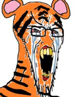 bloodshot_eyes crying ear glasses open_mouth orange_skin sharp_teeth soyjak stretched_mouth stubble tiger tigger variant:soyak winnie_the_pooh yellow_teeth // 199x253 // 19.1KB