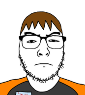 brown_hair closed_mouth dan glasses grey_shirt meta:tagme orange_shirt stubble variant:uncjak white_background // 3241x3591 // 638.3KB