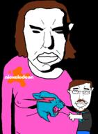 2soyjaks arm beard brown_beard brown_hair brown_mustache chris_tyson closed_eyes closed_mouth clothes ear hair hugging mr_beast mustache nickelodeon ominous soyjak subvariant:chudjak_front tranny variant:chudjak // 957x1305 // 100.8KB