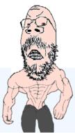 angry arm bloodshot_eyes buff clenched_teeth glasses hairy hand leg meta:low_resolution soyjak variant:gapejak white_skin // 143x255 // 47.3KB