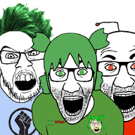 3soyjaks 4chan angry anime antenna arm badge black_lives_matter clothes glasses green_eyes green_hair hair mustache open_mouth racism raised_fist_(symbol) red_eyes reddit soyjak stubble twitter variant:el_perro_rabioso variant:feraljak variant:snoojak yellow_teeth yotsoyba // 1162x723 // 350.6KB