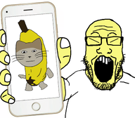 animal asian bald banana cat clothes costume dance ext=gif glasses holding_object holding_phone open_mouth stubble subvariant:neutralplier subvariant:phoneplier subvariant:phoneplier_vertical variant:markiplier_soyjak yellow_skin // 1920x1675 // 1.1MB