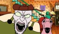 animal cartoon clothes courage_the_cowardly_dog eustace_bagge glasses hat soyjak stubble suspenders variant:angry_soyjak variant:dogjak // 2157x1254 // 2.5MB